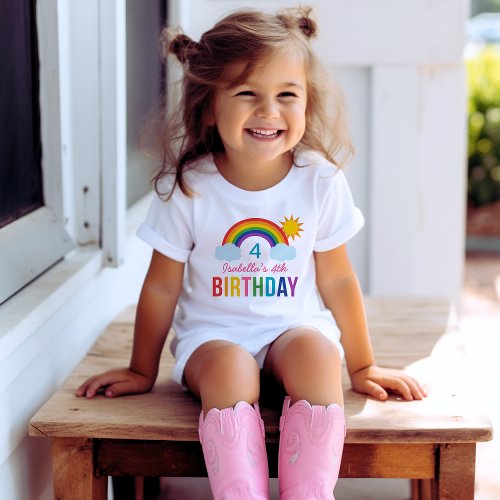 Modern Rainbow Sky Girls Custom Birthday Party T_Shirt