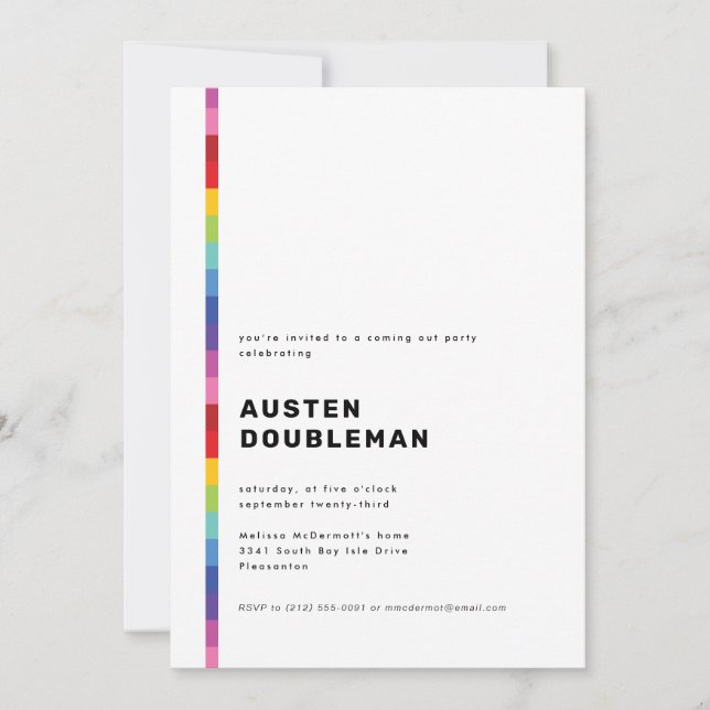 Modern Rainbow Stripe Coming Out Party Invitation (Front)