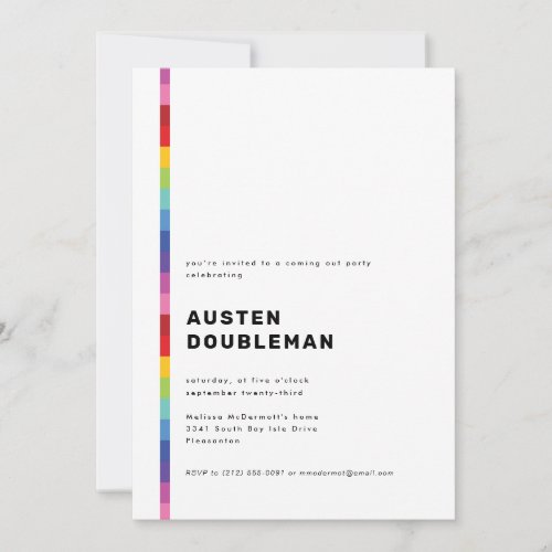 Modern Rainbow Stripe Coming Out Party Invitation