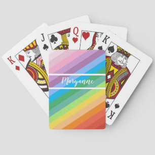Modern Rainbow Stripes Add Name Script Poker Cards