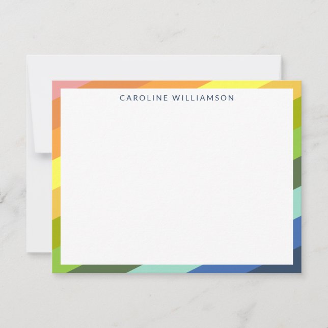 Modern Rainbow Stripes Geometric Personalized  Note Card (Front)