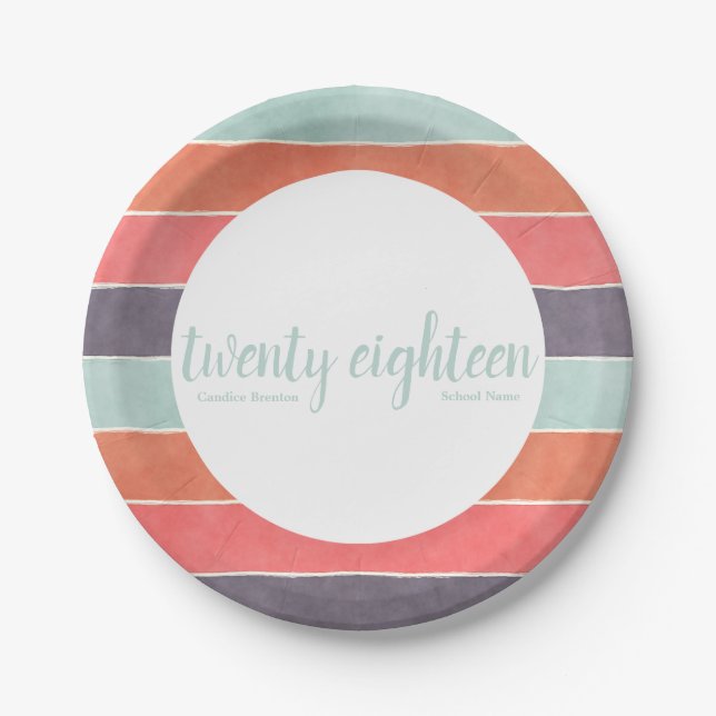 Modern Rainbow Stripes Graduation Party Plates (Front)