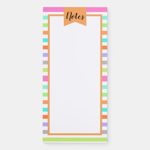 Modern Rainbow Stripes Kids Personalized Orange Magnetic Notepad