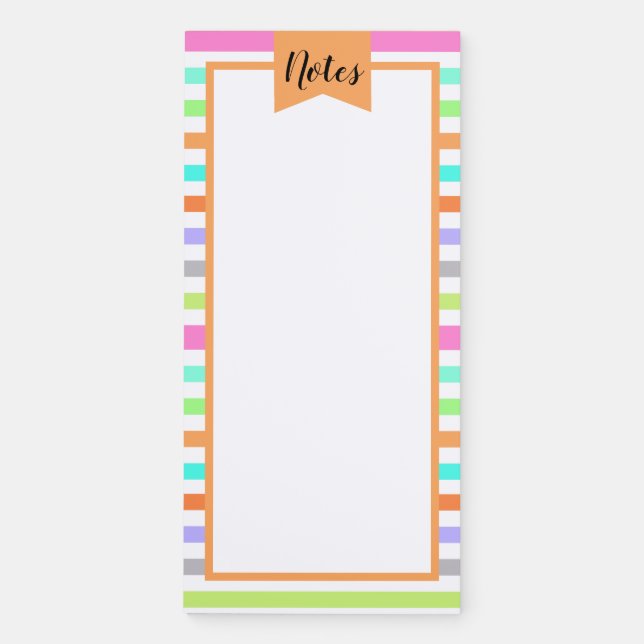 Modern Rainbow Stripes Kids Personalized Orange Magnetic Notepad (Front)