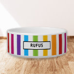Modern  Rainbow Stripes Personalised Pet Bowl<br><div class="desc">Modern rainbow stripes personalised pet bowl. Treat your special pet to their own personalised rainbow coloured striped patterned pet bowl. You can customise the background colour and nameplate with a colour of your choice. Designed by Thisisnotme©</div>