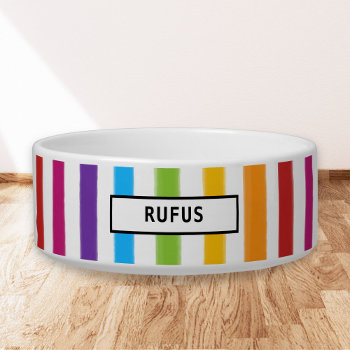 Modern  Rainbow Stripes Personalised Pet Bowl by thisisnotmedesigns at Zazzle