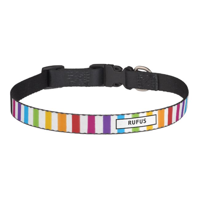 Modern Rainbow Stripes Personalized Pet Collar (Front)