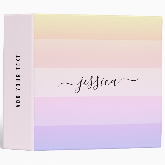 Modern rainbow stripes script name  3 ring binder (Front/Spine)