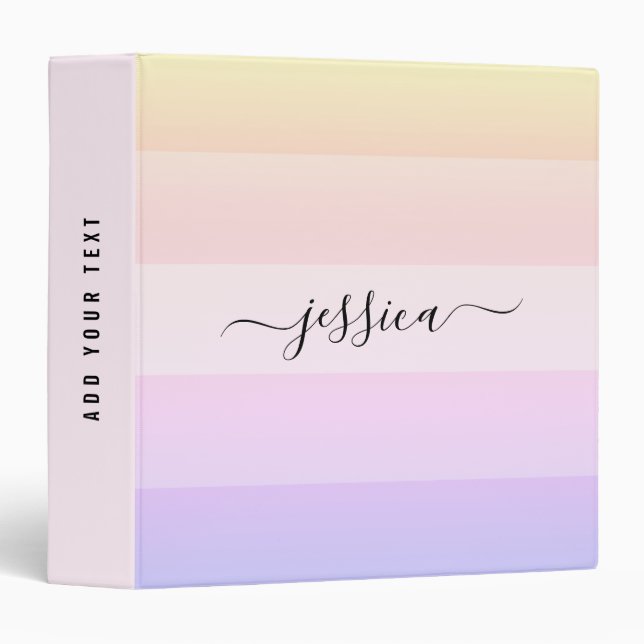 Modern rainbow stripes script name   3 ring binder (Front/Spine)