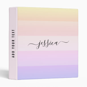 Modern rainbow stripes script name   3 ring binder