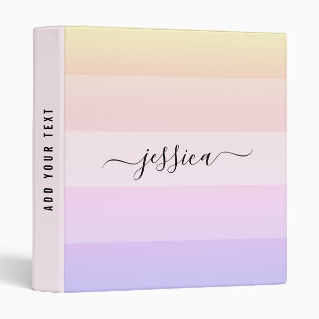 Modern rainbow stripes script name   3 ring binder (Front/Spine)