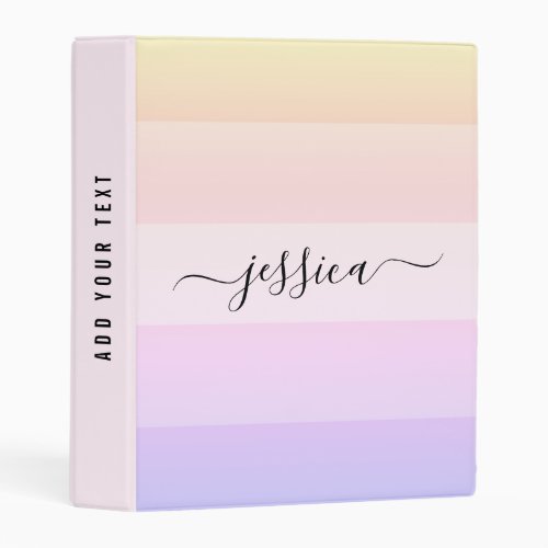 Modern rainbow stripes script name mini binder