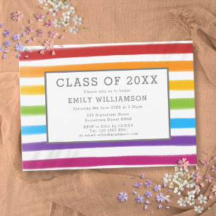 Modern Rainbow Stripes Watercolor Graduation Party Invitation
