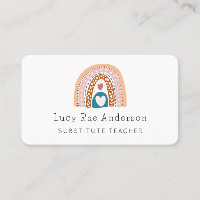 Modern Rainbow Substitute Teacher Business Card (Front)