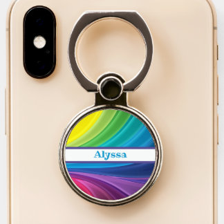 Modern Rainbow Swirl Personalized Phone Ring Stand