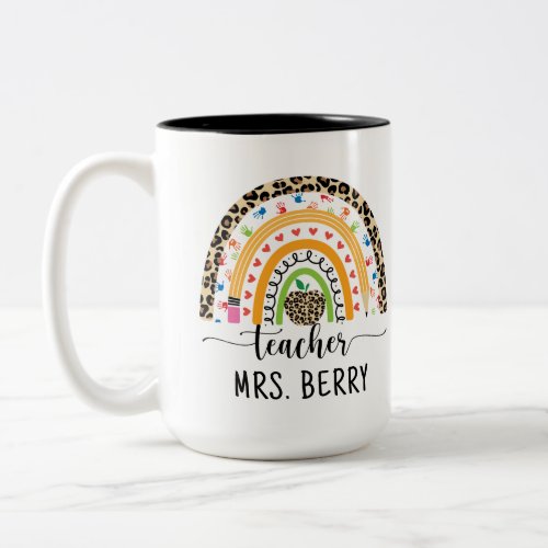 Modern Rainbow Teacher Add Your Name Two_Tone Coffee Mug