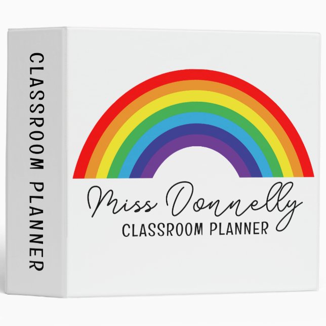 Modern Rainbow Teacher Classroom Planner  3 Ring Binder (Front/Spine)