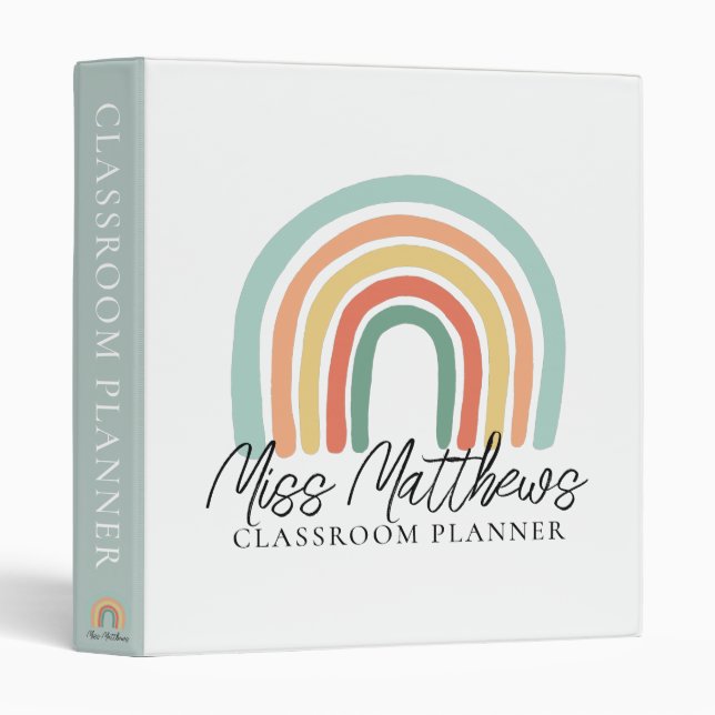 Modern Rainbow Teacher Classroom Planner 3 Ring Binder (Front/Spine)