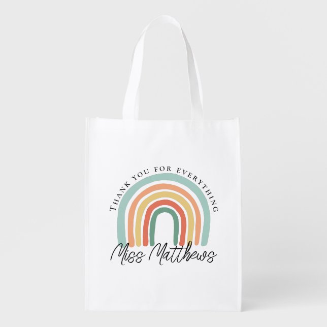 Modern Rainbow Teacher Thank You Gift Grocery Bag (Front)