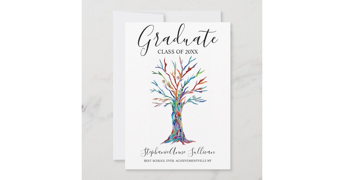 Modern Rainbow Tree Graduation Announcement | Zazzle