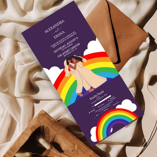 Modern Rainbow Two Brides LGBTQ Wedding All In One Invitation
