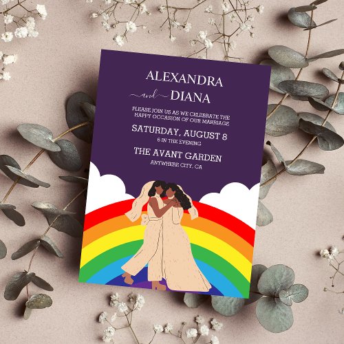 Modern Rainbow Two Brides LGBTQ Wedding Invitation