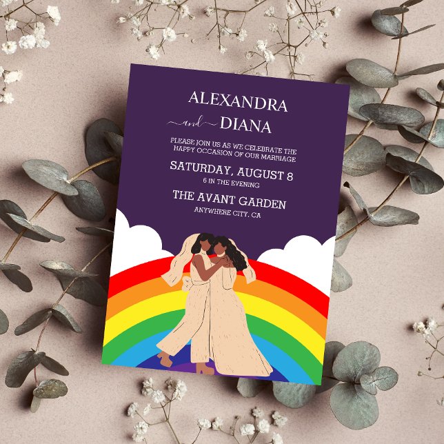 Modern Rainbow Two Brides LGBTQ Wedding Invitation (Creator Uploaded)