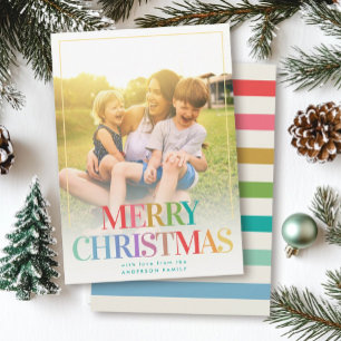 Modern Rainbow Typography Simple Photo Holiday Card