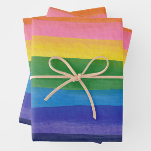 Modern Rainbow Watercolor Stripes Bright Cheerful Wrapping Paper Sheets