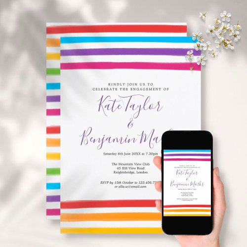 Modern Rainbow Watercolours Engagement Party Invitation