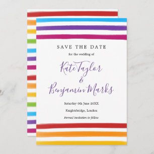 Modern Rainbow Watercolours Save the Date Card