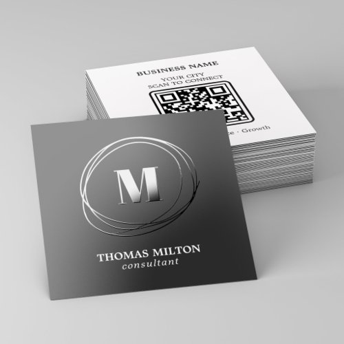 Modern Raised Spot Gloss Monogram QR Code UV Business Card