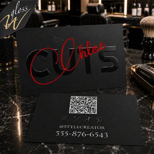 Modern Raised Spot UV Haircut Specialist Barber Business Card