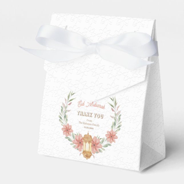 Modern Ramadan | Eid Mubarak Floral Wreath Lamp  Favor Boxes (Front Side)