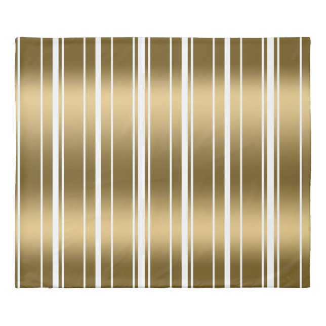 Modern Random Gold & White Stripes Duvet Cover (Back)