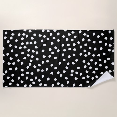 Modern Random Polka Dot Pattern Black and White Beach Towel