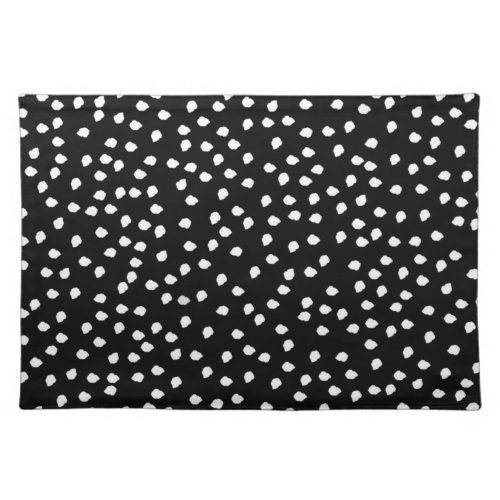 Modern Random Polka Dot Pattern Black and White Cloth Placemat