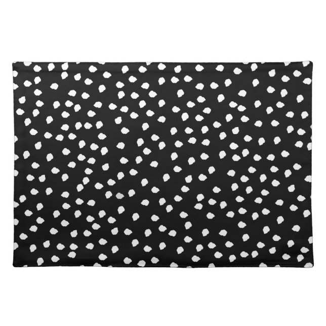 Modern Random Polka Dot Pattern Black and White Cloth Placemat (Front)