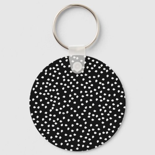 Modern Random Polka Dot Pattern Black and White Keychain