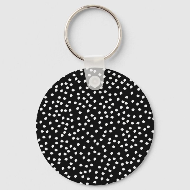Modern Random Polka Dot Pattern Black and White Keychain (Front)