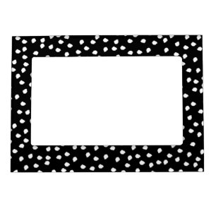 Modern Random Polka Dot Pattern Black and White Magnetic Frame