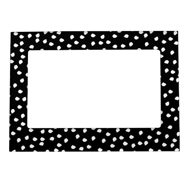 Modern Random Polka Dot Pattern Black and White Magnetic Frame (Front)
