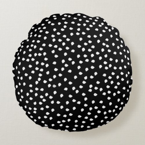 Modern Random Polka Dot Pattern Black and White Round Pillow