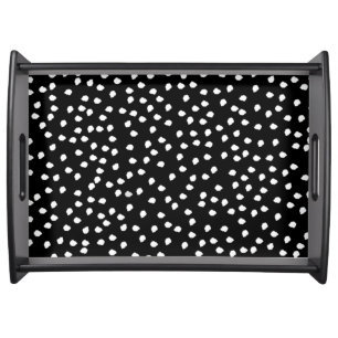Modern Random Polka Dot Pattern Black and White Serving Tray