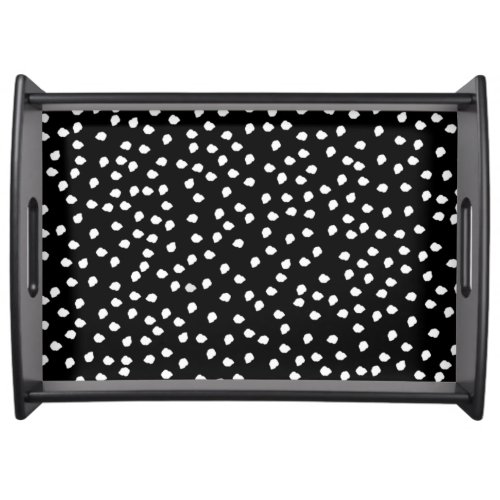 Modern Random Polka Dot Pattern Black and White Serving Tray