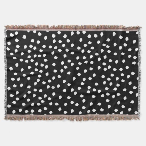 Modern Random Polka Dot Pattern Black and White Throw Blanket