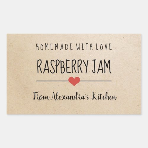 Modern Raspberry jam cardboard homemade with love  Rectangular Sticker