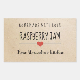 Modern Raspberry jam cardboard homemade with love Rectangular Sticker