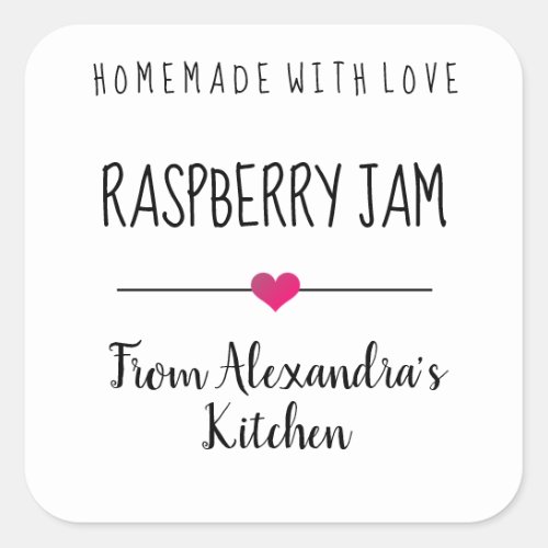 Modern Raspberry jam homemade with love Square Sticker