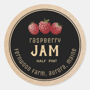 Modern Raspberry Jam Label Black on Kraft